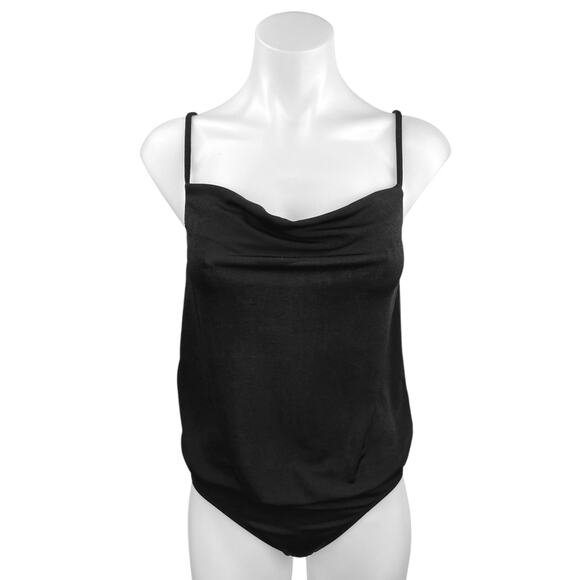Zara Black Cowl Neck Spaghetti Blouson Cami Camisole Tank Bodysuit Top Size S - Picture 1 of 5